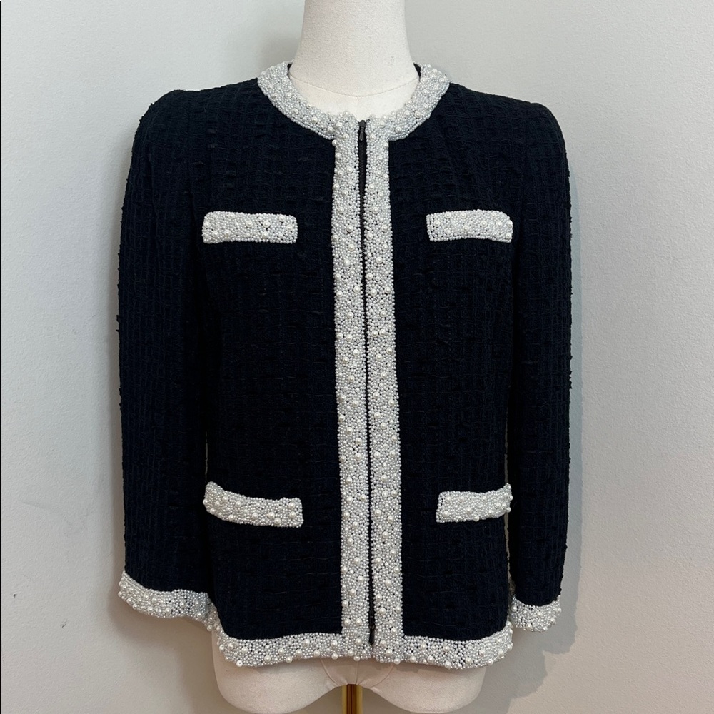 Les Copains Embroidered Faux Pearl Blazer